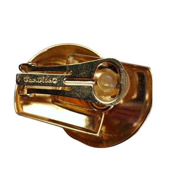 Vintage Dior Stud Earrings Gold Tone Clip On CD Logo 80s Statement - Picture 3 of 6